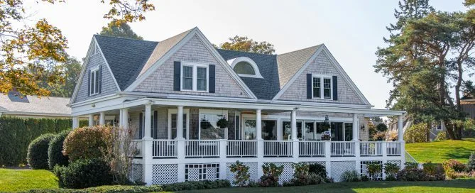 Grey house with green garden